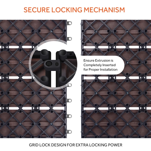 9 Pack Garden Balcony Deck Tiles, 12"x12" Wood Plastic Composite Patio Decking with 4-Slat Pattern Outdoor Flooring Decking for Patio Garden Porch