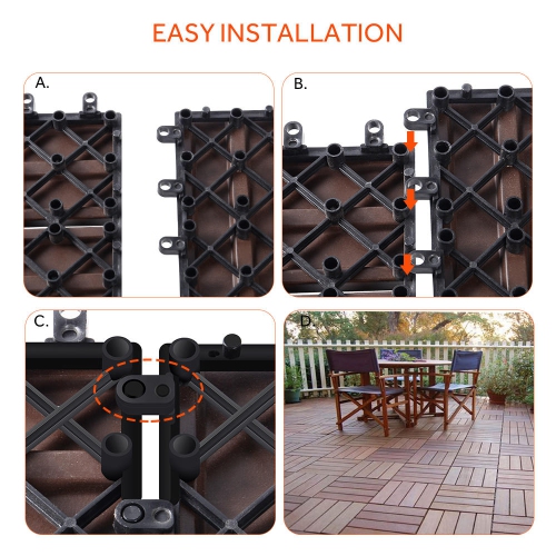 9 Pack Garden Balcony Deck Tiles, 12"x12" Wood Plastic Composite Patio Decking with 4-Slat Pattern Outdoor Flooring Decking for Patio Garden Porch