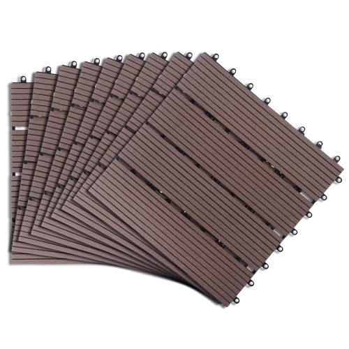 9 Pack Garden Balcony Deck Tiles, 12"x12" Wood Plastic Composite Patio Decking with 4-Slat Pattern Outdoor Flooring Decking for Patio Garden Porch