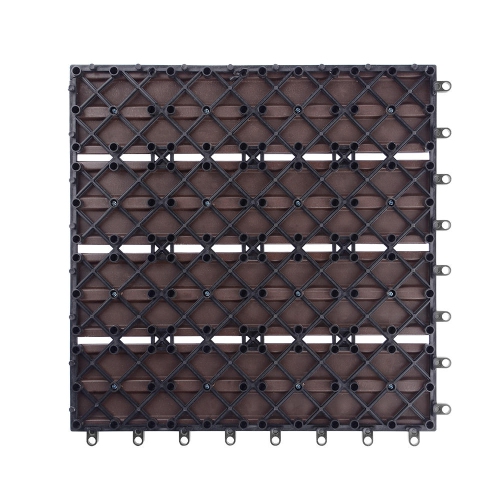 9 Pack Garden Balcony Deck Tiles, 12"x12" Wood Plastic Composite Patio Decking with 4-Slat Pattern Outdoor Flooring Decking for Patio Garden Porch