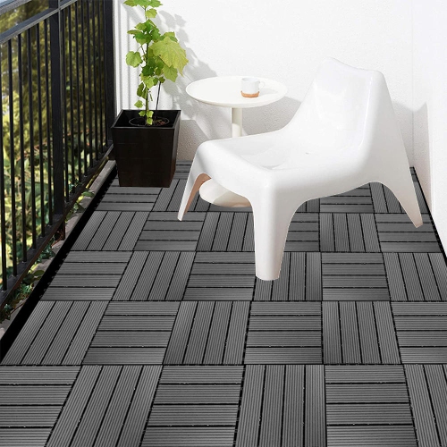 9 Pack Garden Balcony Deck Tiles, 12"x12" Wood Plastic Composite Patio Decking with 4-Slat Pattern Outdoor Flooring Decking for Patio Garden Porch