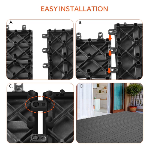 9 Pack Garden Balcony Deck Tiles, 12"x12" Wood Plastic Composite Patio Decking with 4-Slat Pattern Outdoor Flooring Decking for Patio Garden Porch