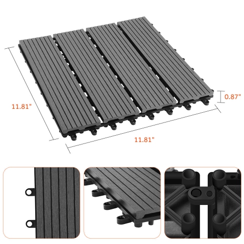 9 Pack Garden Balcony Deck Tiles, 12"x12" Wood Plastic Composite Patio Decking with 4-Slat Pattern Outdoor Flooring Decking for Patio Garden Porch