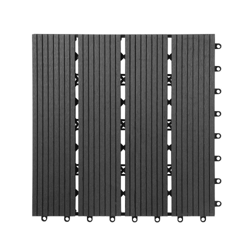 9 Pack Garden Balcony Deck Tiles, 12"x12" Wood Plastic Composite Patio Decking with 4-Slat Pattern Outdoor Flooring Decking for Patio Garden Porch