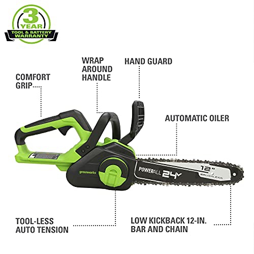 Greenworks 24V 12-inch Brushless Chainsaw, Tool Only