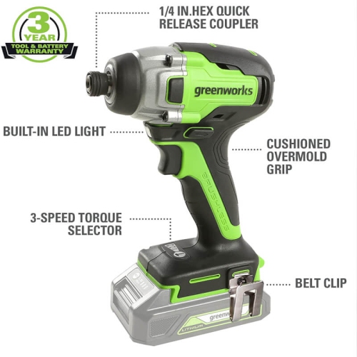 Greenworks G24V Brushless Impact Driver, Battery and Charger Not Included
