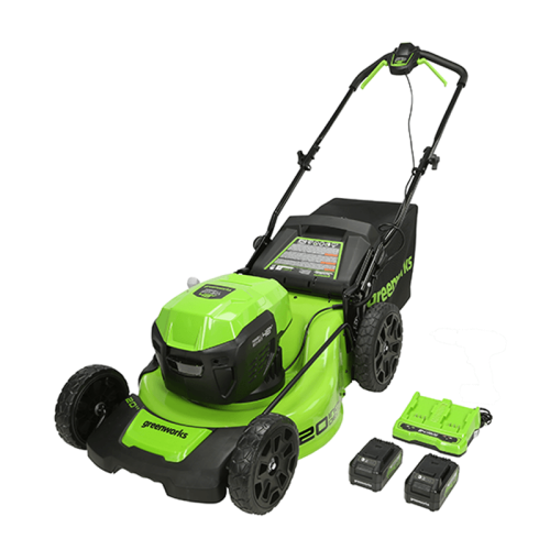 Image 1 of 10.. Greenworks 2 x 24V 20" Brushless Push Mower, (2) 4Ah USB Batteries and 4A Dual Port Charger