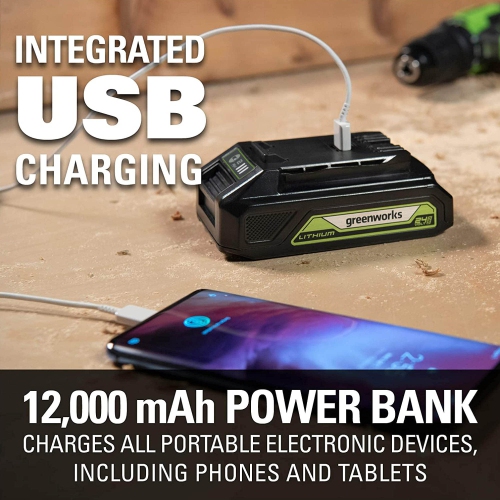 Greenworks 24V Axial Blower 90 MPH - 320 CFM, 2.0Ah USB Battery and Charger Included