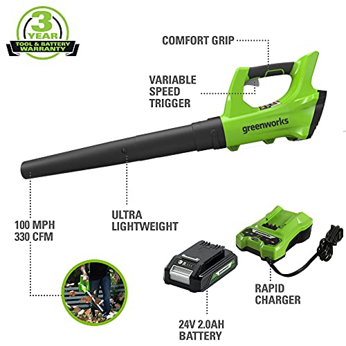 Greenworks 24V Axial Blower, 2Ah Battery and Charger 2400702 (Gen 1)