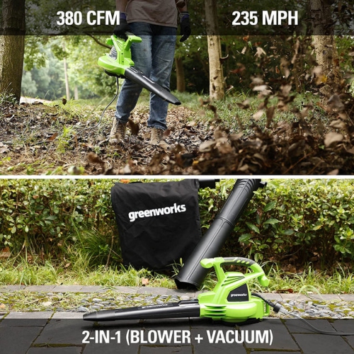 Greenworks 12Amp Corded 230 MPH- 375 CFM 2-Speed Blower/Vacuum