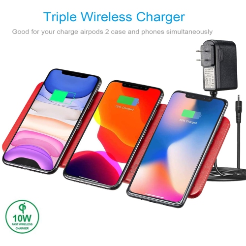 Wireless Charger Station, Qi Certified Ultra-Slim Leather Wireless Charging pad for Multiple Devices Compatible iPhone11/11 Pro Max/XR/8 Plus,Galaxy