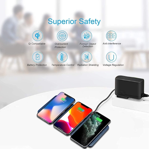 Navor Ultra-Slim Leather Wireless Qi Charging Station for iPhone 14/13/12/11/XR/8 Plus, Galaxy Note, New Airpods & All QI Enabled Phones