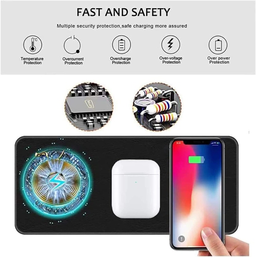 Navor Ultra-Slim Leather Wireless Qi Charging Station for iPhone 14/13/12/11/XR/8 Plus, Galaxy Note, New Airpods & All QI Enabled Phones