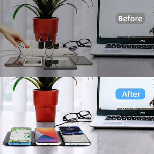 Navor Ultra-Slim Leather Wireless Qi Charging Station for iPhone 14/13/12/11/XR/8 Plus, Galaxy Note, New Airpods & All QI Enabled Phones