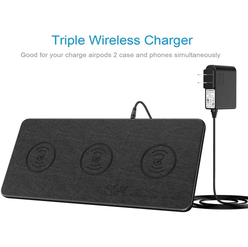 Navor Ultra-Slim Leather Wireless Qi Charging Station for iPhone 14/13/12/11/XR/8 Plus, Galaxy Note, New Airpods & All QI Enabled Phones