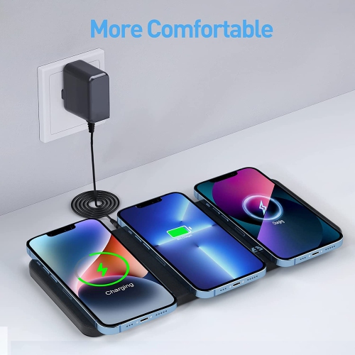 Navor Ultra-Slim Leather Wireless Qi Charging Station for iPhone 14/13/12/11/XR/8 Plus, Galaxy Note, New Airpods & All QI Enabled Phones