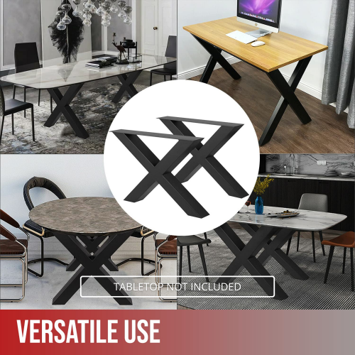 Set of 2 AnthroDesk Carbon Steel Metal Table Legs. for Dining Room, Patio, Coffee Table, Office, Home Office with Matte Black Powder Coating