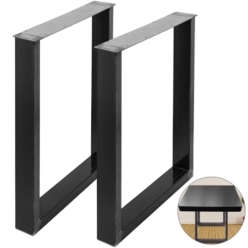 Set of 2 AnthroDesk Carbon Steel Metal Table Legs. for Dining Room, Patio, Coffee Table, Office, Home Office with Matte Black Powder Coating