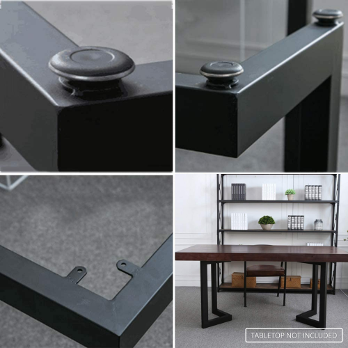 Set of 2 AnthroDesk Carbon Steel Metal Table Legs. for Dining Room, Patio, Coffee Table, Office, Home Office with Matte Black Powder Coating