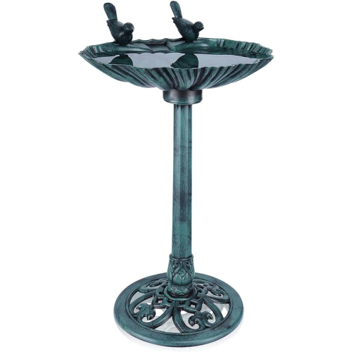 Bain d'oiseaux de 28 po avec 2 oiseaux, mangeoire pour oiseaux d'extérieur antique pour patio, décoration de jardin d'extérieur