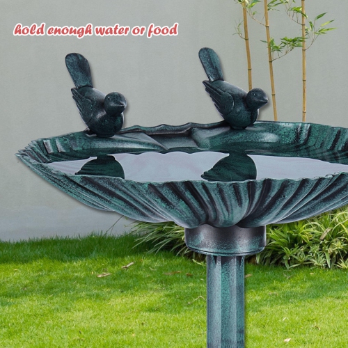 Bain d'oiseaux de 28 po avec 2 oiseaux, mangeoire pour oiseaux d'extérieur antique pour patio, décoration de jardin d'extérieur