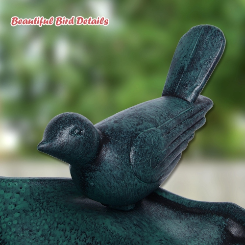 Bain d'oiseaux de 28 po avec 2 oiseaux, mangeoire pour oiseaux d'extérieur antique pour patio, décoration de jardin d'extérieur