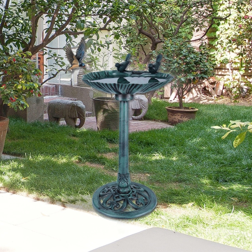 Bain d'oiseaux de 28 po avec 2 oiseaux, mangeoire pour oiseaux d'extérieur antique pour patio, décoration de jardin d'extérieur