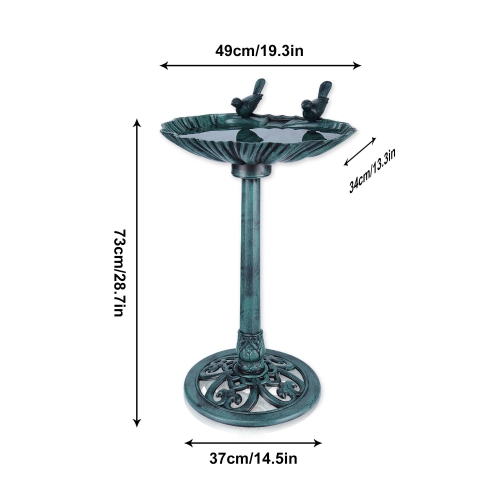 Bain d'oiseaux de 28 po avec 2 oiseaux, mangeoire pour oiseaux d'extérieur antique pour patio, décoration de jardin d'extérieur
