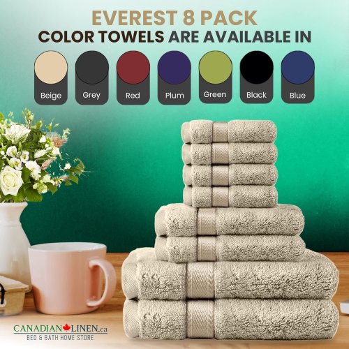 Canadian Linen Beige Economy 8 Pack Bathroom Towel Set 2 26"x52" 500 GSM Bath Towels 2 Hand Towels 4 Washcloths Soft Absorbent Cotton Towel Quick Dry