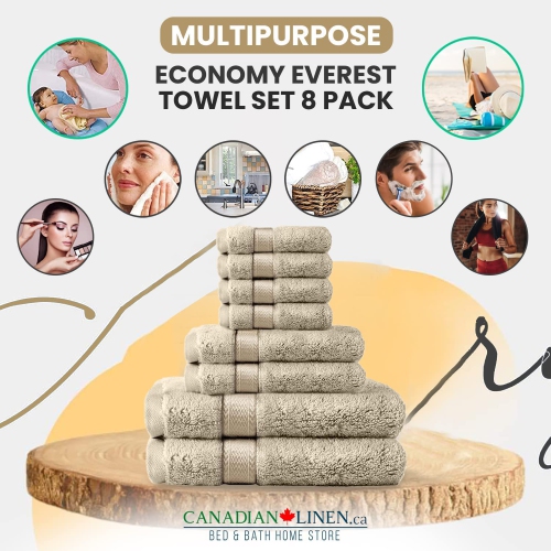 Canadian Linen Beige Economy 8 Pack Bathroom Towel Set 2 26"x52" 500 GSM Bath Towels 2 Hand Towels 4 Washcloths Soft Absorbent Cotton Towel Quick Dry