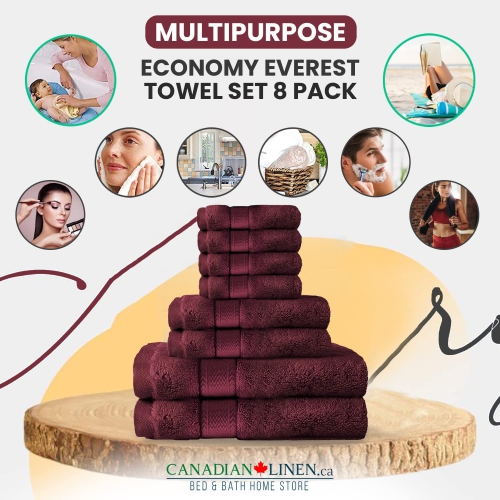 Canadian Linen Red Economy 8 Pack Bathroom Towel Set 2 26"x52" 500 GSM Bath Towels 2 Hand Towels 4 Washcloths Soft Absorbent Cotton Towel Quick Dry