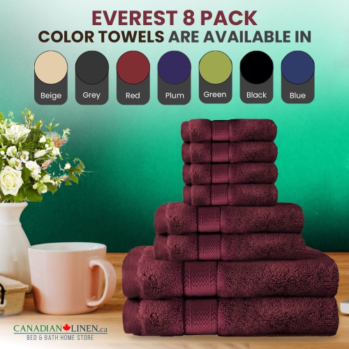 Canadian Linen Red Economy 8 Pack Bathroom Towel Set 2 26"x52" 500 GSM Bath Towels 2 Hand Towels 4 Washcloths Soft Absorbent Cotton Towel Quick Dry