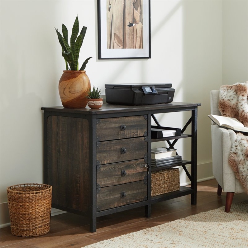 Pemberly Row Small Credenza in Engineered Wood-Carbon Oak