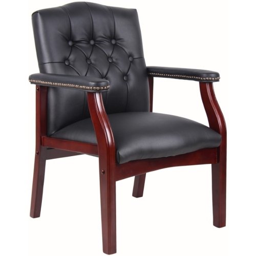 Boss Office Traditional Faux Leather Tufted Guest Chair in Black