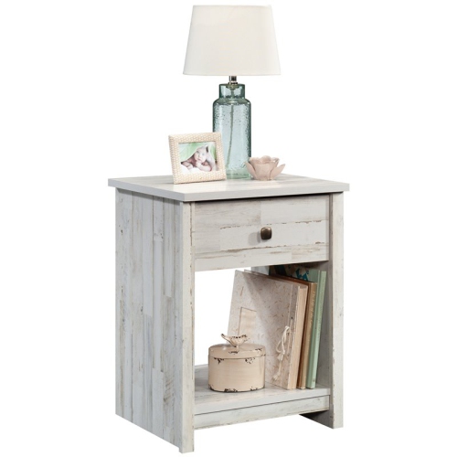 Pemberly Row Mid-Century 1 Drawer Wooden Nightstand in White Plank