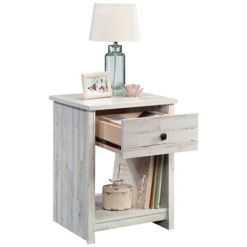 Pemberly Row Mid-Century 1 Drawer Wooden Nightstand in White Plank