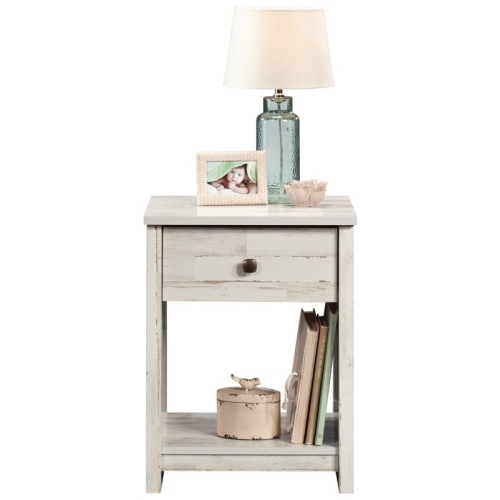 Pemberly Row Mid-Century 1 Drawer Wooden Nightstand in White Plank