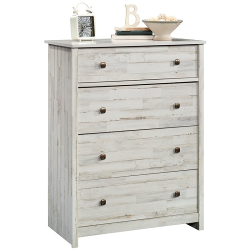 Pemberly Row Contemporary 4 Drawer Wooden Chest in White Plank