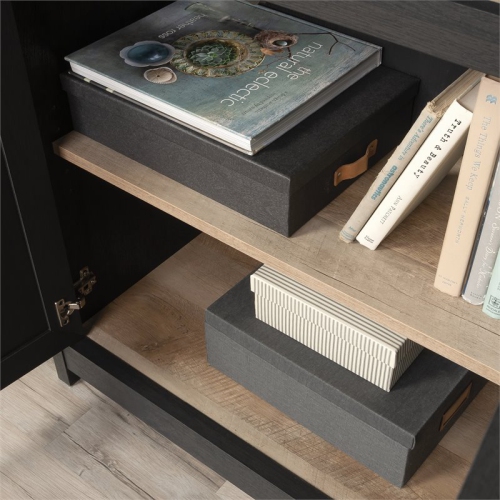 Pemberly Row Engineered Wood Library with Doors in Raven Oak