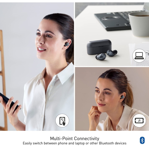 TECHNICS True Wireless Earbuds with 4 Silicone Earpiece Sizes, Black, Earpieces Set: XS, S, M, L , Black