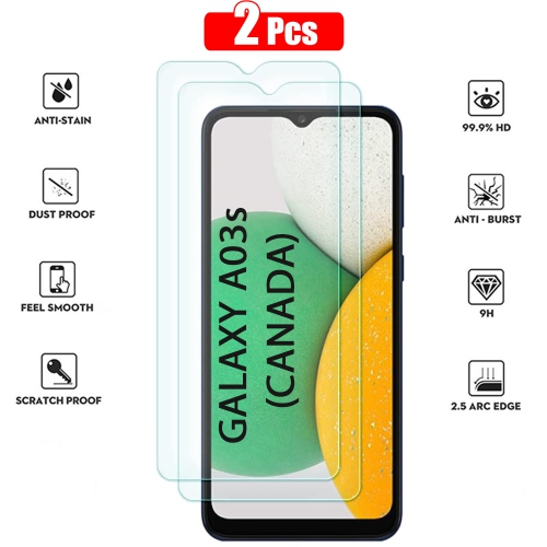 XCRS Verre trempé pour Samsung Galaxy A03s Film HD 9H anti-rayures, compatible avec les coques, sans bulles, protecteur d'écran tactile précis [Lot