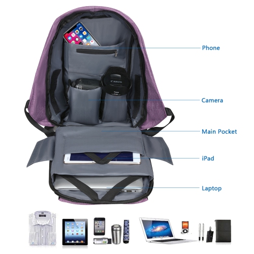 Anti-Theft with USB Charging Port/Light-Weight Student Functional Business Laptop Backpack/Water-Resistant for Men/Women