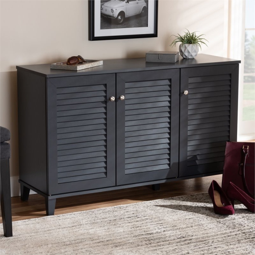 Bowery Hill Contemporary Wood 8-Shelf Shoe Cabinet in Dark Gray