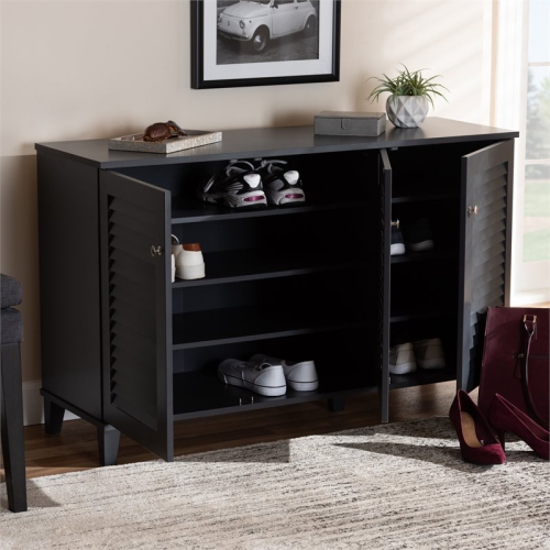 Bowery Hill Contemporary Wood 8-Shelf Shoe Cabinet in Dark Gray
