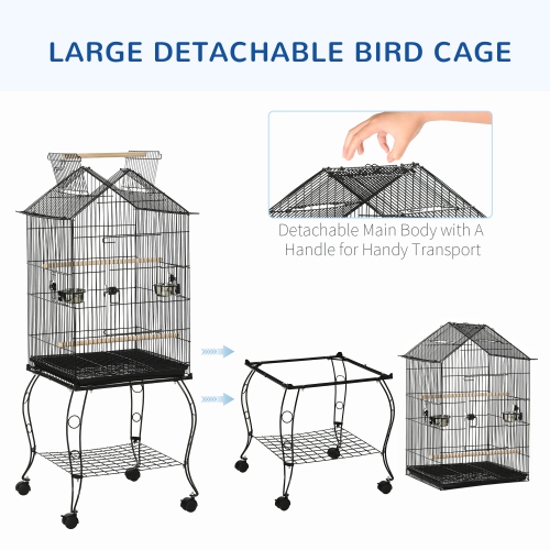 PawHut Grande cage à perroquets en métal pour oiseaux cage à perruches cage à oiseaux support pour station d'alimentation avec roues