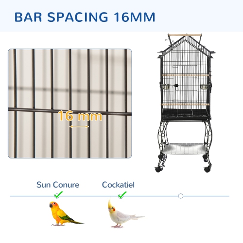 PawHut Grande cage à perroquets en métal pour oiseaux cage à perruches cage à oiseaux support pour station d'alimentation avec roues
