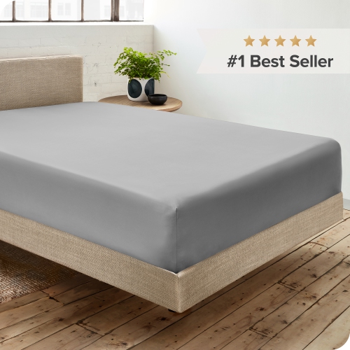 Bare Home 100% Organic Cotton Fitted Bottom Sheet - Crisp Percale Weave - Lightweight & Breathable - Light Grey, Twin XL