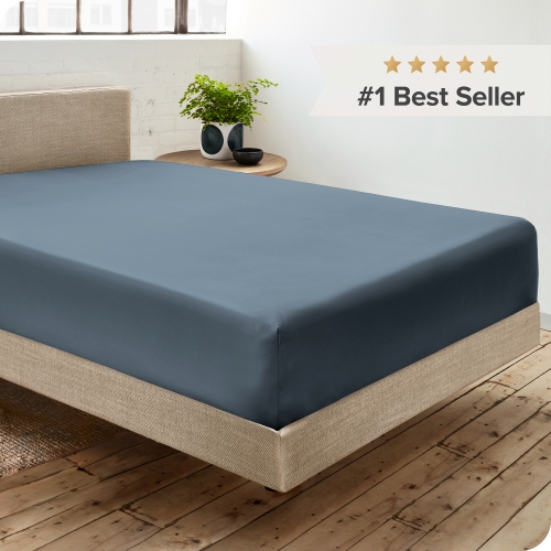 Bare Home 100% Organic Cotton Fitted Bottom Sheet - Crisp Percale Weave - Lightweight & Breathable - Bering Sea, California King