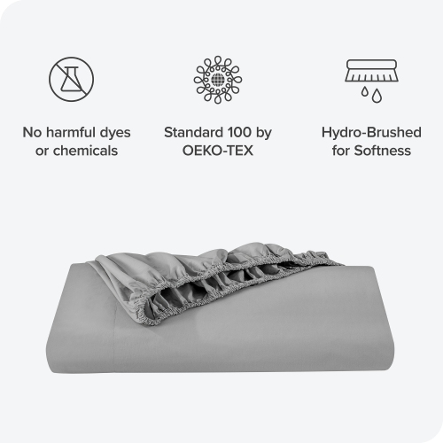Bare Home 100% Organic Cotton Fitted Bottom Sheet - Crisp Percale Weave - Lightweight & Breathable - Light Grey, King