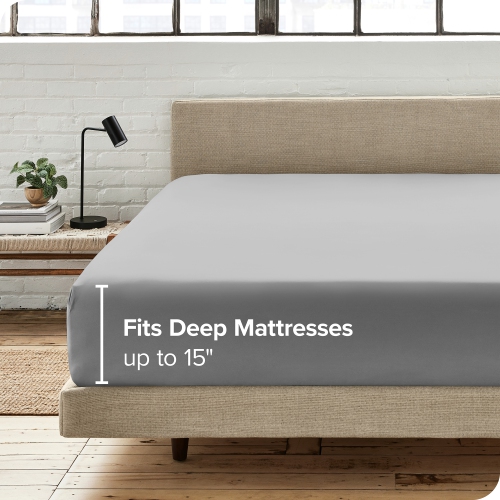 Bare Home 100% Organic Cotton Fitted Bottom Sheet - Crisp Percale Weave - Lightweight & Breathable - Light Grey, Full